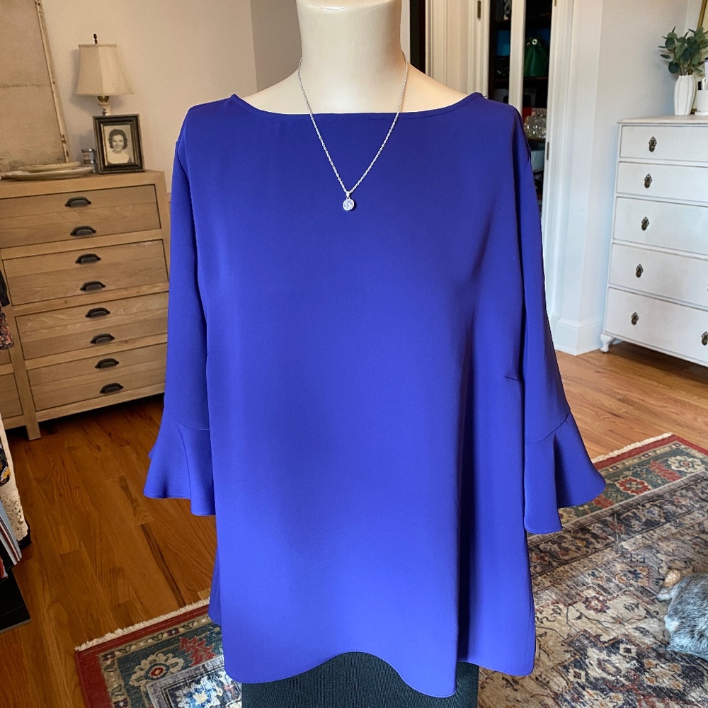 Chico's Deep Blue Blouse with‎ Scalloped Sleeves - Size 3